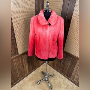 DAMSELLE DESIGNER DYED RED & PINK OMBRÉ DEGRADE MINK FUR COAT JACKET SIZE SMALL